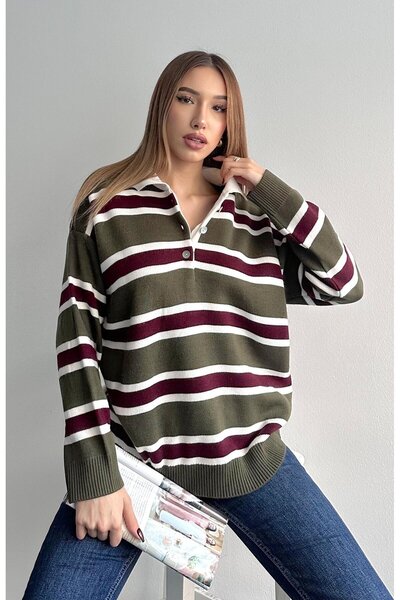 Liya Polo Yaka Çizgili Kazak