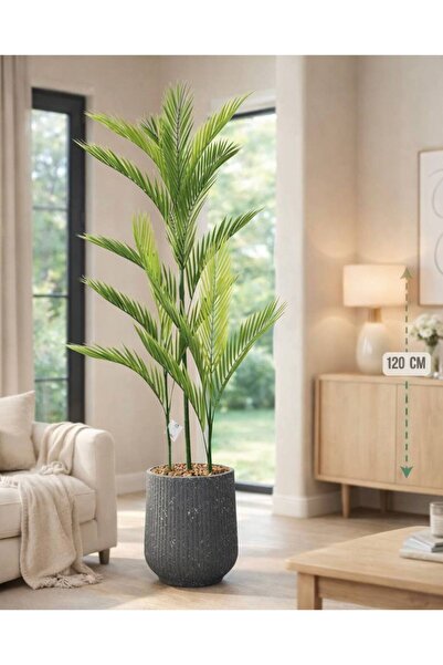 CENTRHOME Artificial areca tree with three branches, 120 cm long, in a trimme...