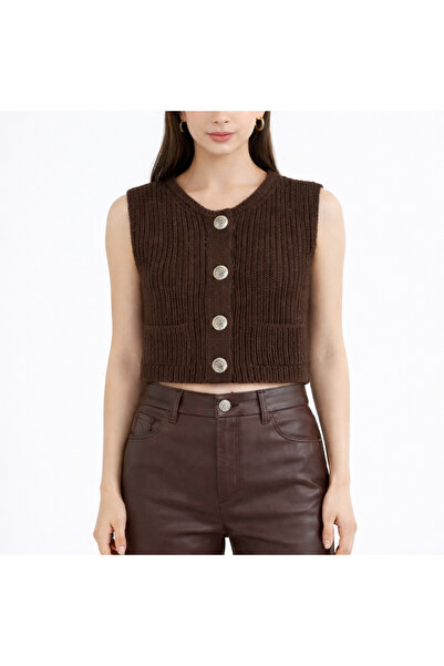DM DİLAN MODA Women's Brown Color Buttoned Standard Size Sweater