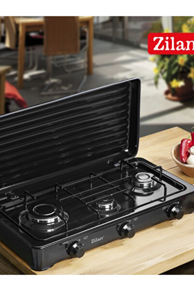 Zilan 3-burner gas stove, black color, use only LPG cylinder