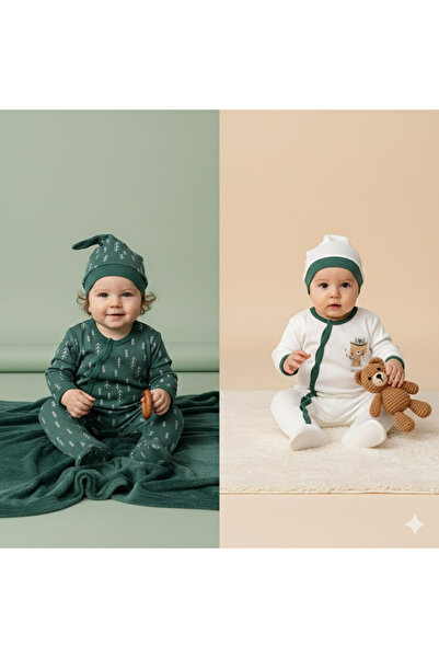 AHSEN ALYA BEBE MODA Minisse Ayı ve Ok Baskılı 2’li Tulum %100 Pamuk Malzemed...