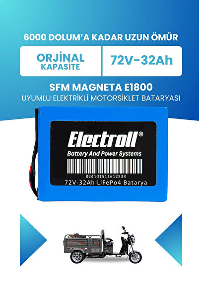 ELECTROLL Sfm Magneta E1800 Uyumlu Batarya LiFePO4 72V 32Ah Elektrikli Motors...