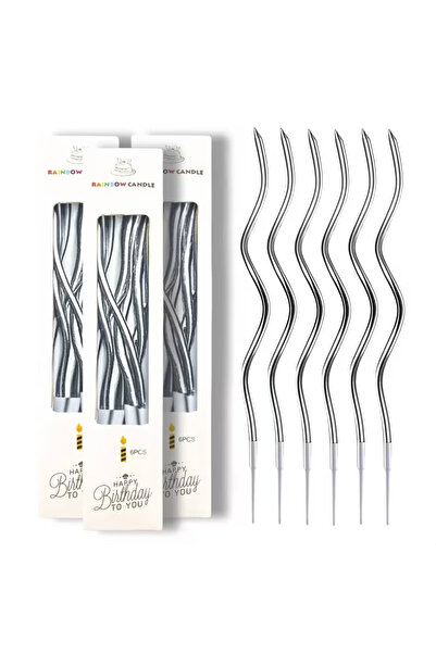 hediyeofisi 6 LI KIVRIMLI GRİMUM 16CM Pasta Mumu Spiral Kıvrık Mum