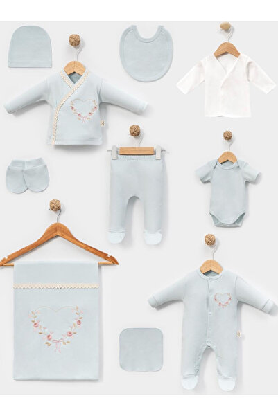 Cherub Baby Heart Embroidered Newborn Baby Girl 10 Piece Hospital Release Bodysuit Set Baby Outfit