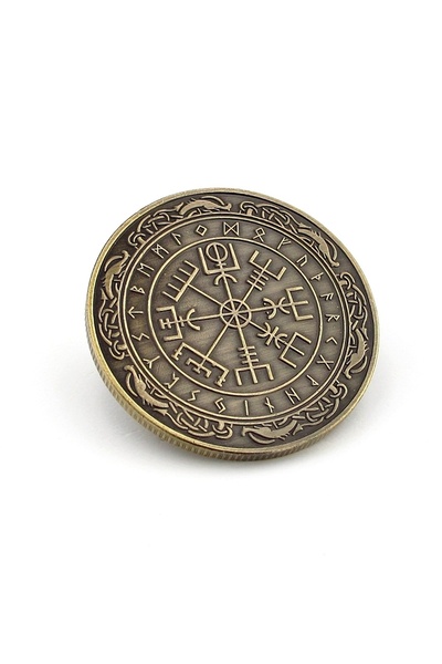 Solfera Viking İskandinav Nordik Semboller Mitolojik Şans Bronz Metal Coin Şa...