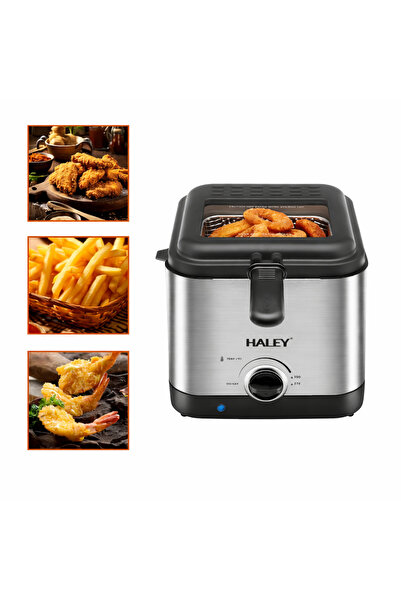 HALEY Electric Fryer 1000W, 2.5L Capacity, Elegant Silver Design, Precise Tem...