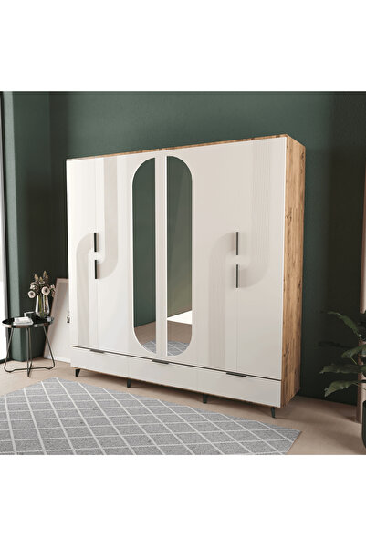 Teen & Bright EKİN 6 KAPAKLI ÇEKMECELİ GARDIROP - MDF KAPAK