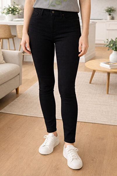 DELDNM Lina Women's Black Trend High Waist Stretch Fabric Narrow Leg Skinny Jean