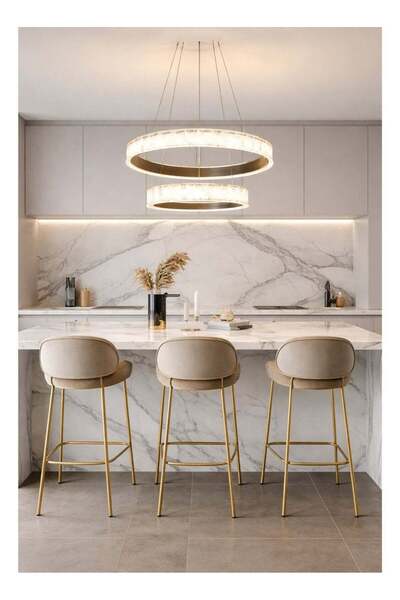 qwell Modern LED Chandelier with Two Rings - Silver