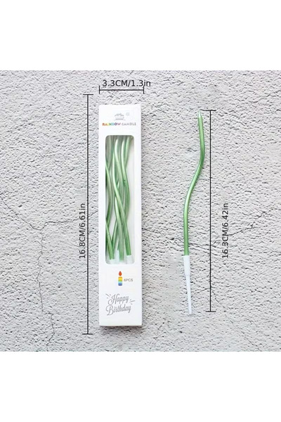 hediyeofisi 6 LI KIVRIMLI SEDEFLİ YEŞİL MUM 16CM Pasta Mumu Spiral Kıvrık Mum