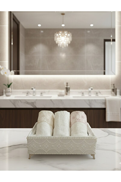 FNT حامل مناشف بقاعدة مع 3 مناشف مزخرفة مقاس 40*70 سم كهدية