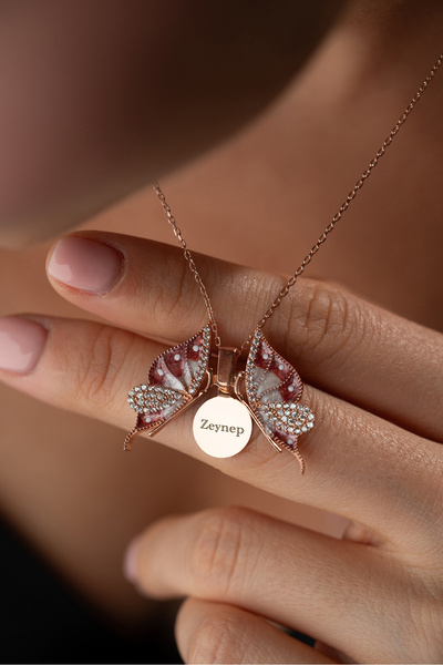 Silvano Jewelry 925 Ayar Gümüş Rose Açılabilen İsimli Kelebek Kolye