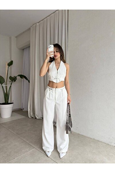 hillone Atlas Fabric Vest Pocket Pants Suit White