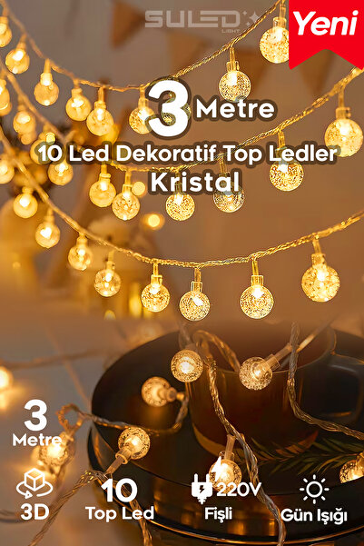SULED 3 Metre 10 Kristal Top Ledli 220V Fişli Led Işık - Dekoratif Süsleme Iş...