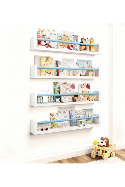 Sef moda 60 cm 4’lü mdf’lam montessori raf&kitaplık mavi çıta