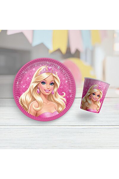 MFM Barbie Doll Themed Plate and Cup Set for 8 People