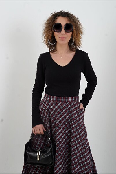 Zelish My Sister Pulover negru din tricotaj de cașmir cu decolteu în V