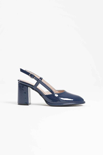 aczagul butik Navy Blue Patent Leather Women's Heeled Shoes Tr18Ms18C