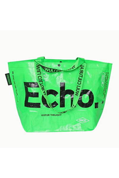 redame Large Foldable Buttoned Tote Bag Green with Echo Writing, Durable Stra...