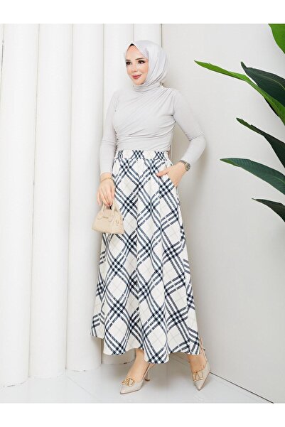 KEVRA Kadın Ekose Desenli Dijital Baskılı Etek