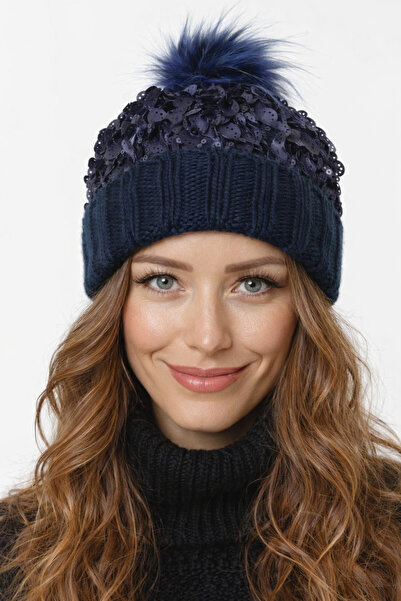 laviyonsa Double-Layer Knitted Beanie with Sequins and Sequins