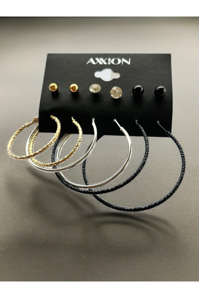 COCOSH TAKI Gold black silver color multi-ring earring set