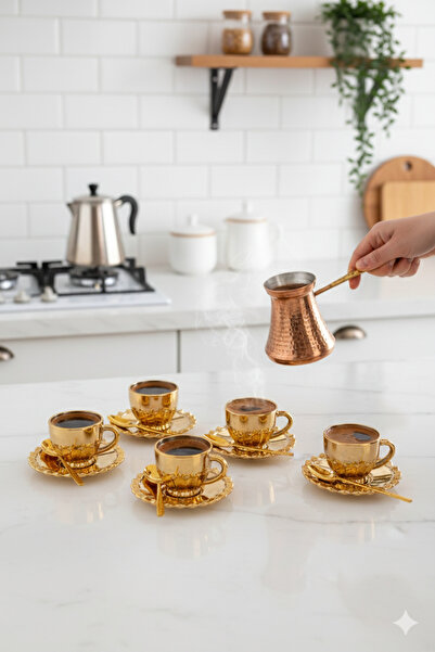 Fiyakalı Ürünler Atölyesi Aura CAM Kahve Fincan Seti 6 Kişilik 12 Parça Türk ...