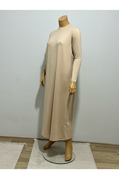 FFK TESETTÜR GİYİM Long Innerwear Dress 135 cm Long Sleeves Crew Neck Lining Quality Combed Cotton Fabric Beige
