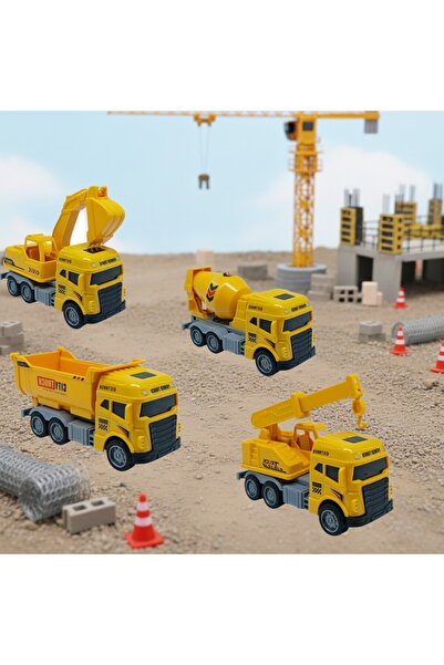 BrcDesing İş Makinaları Serisi - 4lü Set cm - Mikser Vinç Kamyon Kepçe Seti