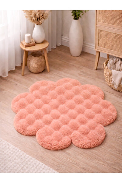 Paco Home Yonca Desenli Buble Pembe Halı Yumuşak Salon Halısı Modern Minimali...