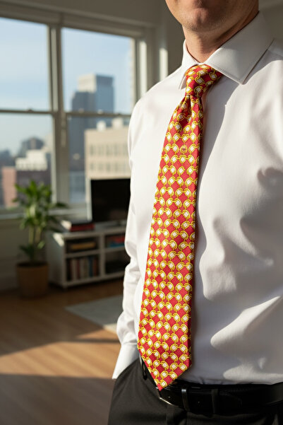 CROATE 100% Silk Italian Tie – 10 cm Classic Wide Cut, Redpatterned Two