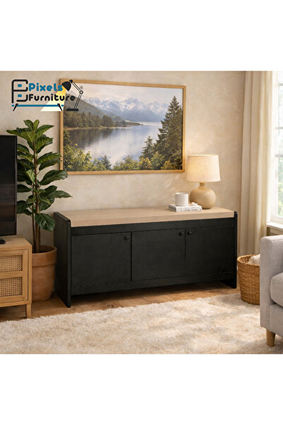 PixelsFurniture مقعد تخزين خشبي من بكسل الأثاث، متعدد الاستخدام مع وسادة علوي...
