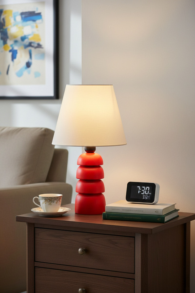 Lambazade Verzade Model Red Wooden Body White Head Lampshade