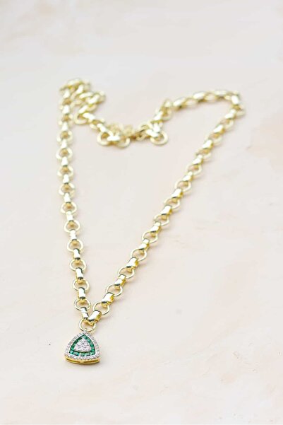 Emerald Trinity 14k altın kaplama , zirkon taş özel tasarım kadın kolye