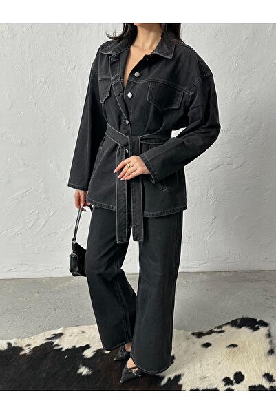 Helen Goods Women's Tied Oversized Jacket Pants Denim Suit