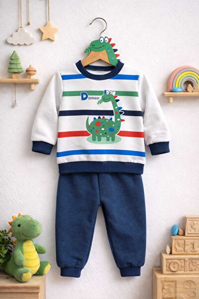 krm kerem bebe طقم شتوي سميك للأطفال والرضع بنقشة الديناصورات مع بطانة من الصوف