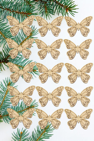 Şirin Lazer DEKORATİF BOYANABİLİR HAM MDF KELEBEKLER 12 ADET DUVAR DEKORASYONU