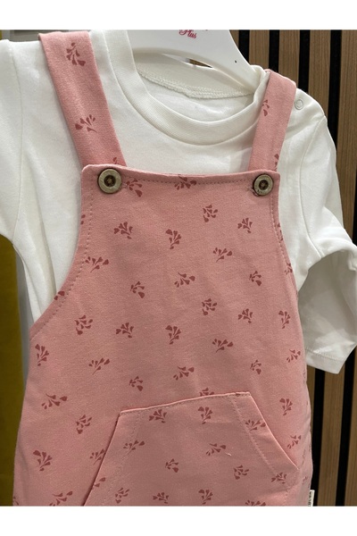 Bebbek 2'li kız bebek pembe salopet takım