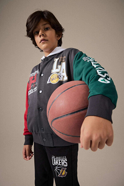 DeFacto E8845A8Ar31 Anthracite Boys Nba Current Teams College Collar Back Printed Bomber Jacket