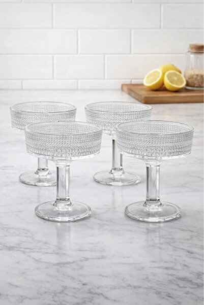 Urbanza 4-Piece Clear Glass Dessert Cups with Stem – Textured Elegant Design