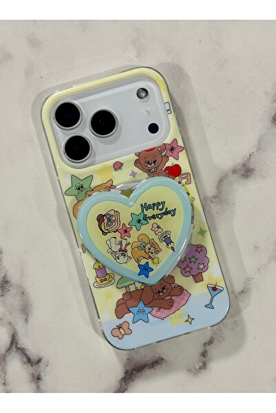 HYPERSOFT Iphone 15 (6.1 inç) Uyumlu Stant Olabilen Popsocketli Desenli Slım ...