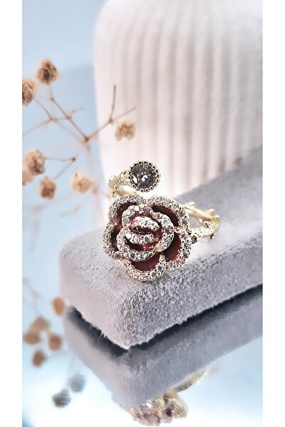 Serenity خاتم مطلي بالفولاذ على شكل زهرة الزركون