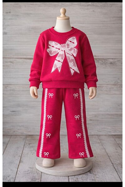 KAYAKİDS Girl's Suit Fleece-Lined Sets with Ribbon Details