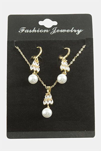 ZERO LAND Sepetim Heart Pearl Zircon Stone Set Necklace-Red