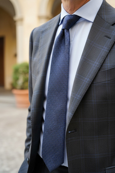 CROATE 100% Silk Italian Tie – 8 cm Classic, Navy Blue Special Pattern