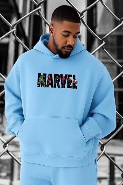 oneagılyazı 3 Yarn Combed Marvel Printed Large Size Sweatshirt