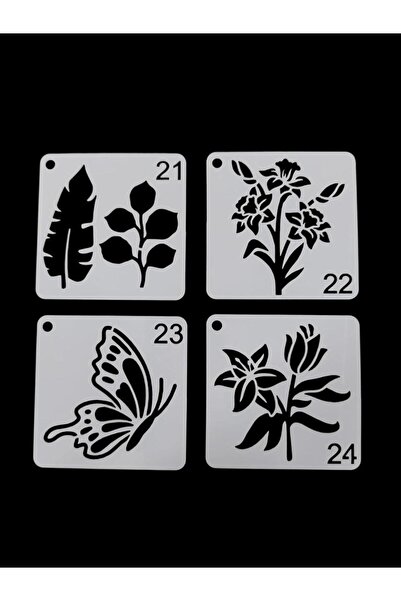 ehobici Çiçek Temalı Stencil Şablon Seti – 4 Parça (7,6 x 7,6 cm)