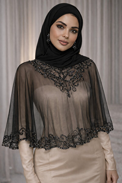 CROCUS DESIGN Women's Black Puffy Tulle Cape Shoulder Accessory