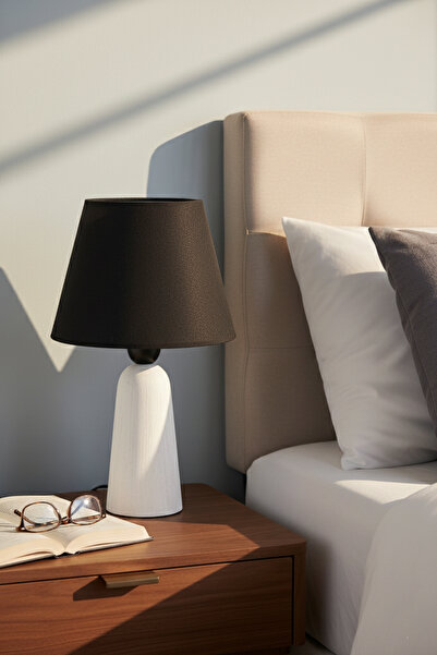 Lambazade Zümzade Model White Wooden Body Black Head Lampshade