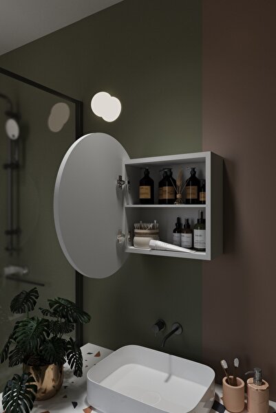 BELMO Odin Oval Aynalı Kapaklı Lavabo Üstü Banyo Dolabı